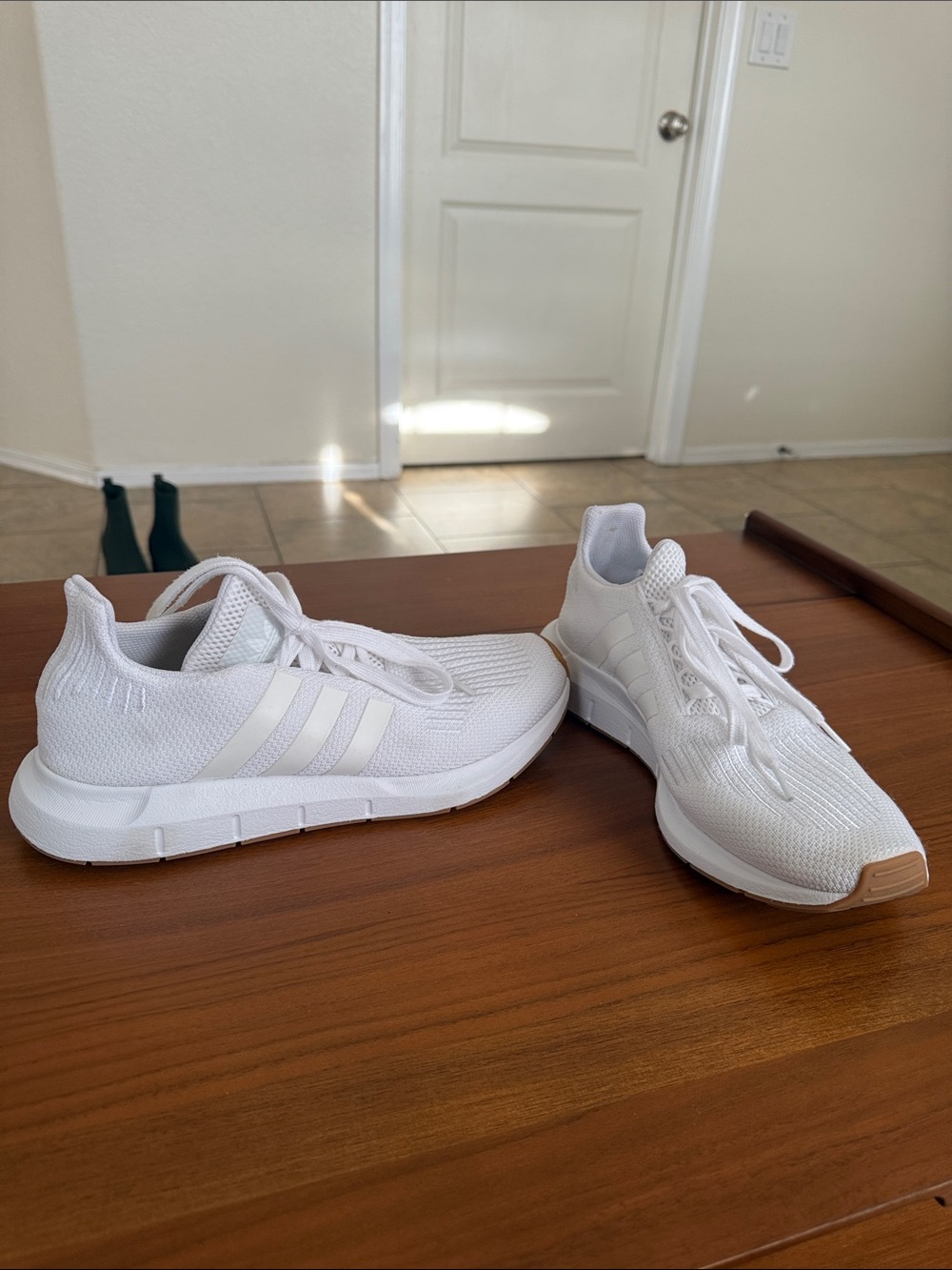 Adidas White Lightweight Knit Running Shoes